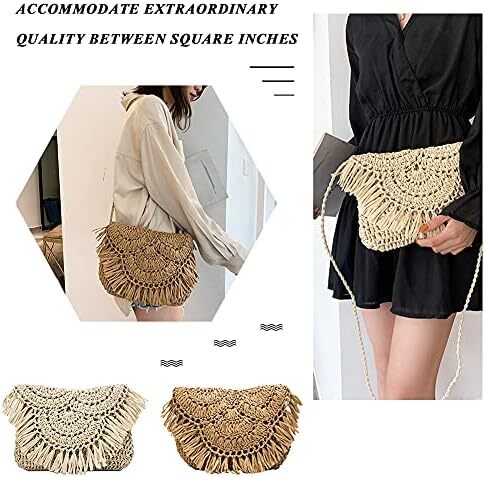 کیف دستی حصیری با ظرفیت بزرگ Aktudy، کیف دستی شانه ای توخالی برای زنان کیف ساحلی مسافرتی تابستانی Image