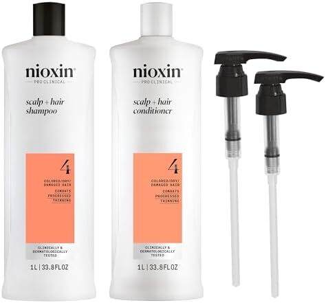 شامپو و نرم‌کننده Nioxin System 4، برای موهای رنگ‌شده با نازک‌شدگی پیشرفته، شامل پمپ، 33.8 اونس مایع (بسته‌بندی ممکن است متفاوت باشد) Image