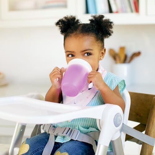 لیوان آموزشی ۳۶۰ درجه مانچکین، لیوان ضد نشت و ضد ریختن با دسته برای نوزادان و کودکان، ظرفیت ۷ اونس، مناسب برای ۶ ماه به بالا، رنگ بنفش Image