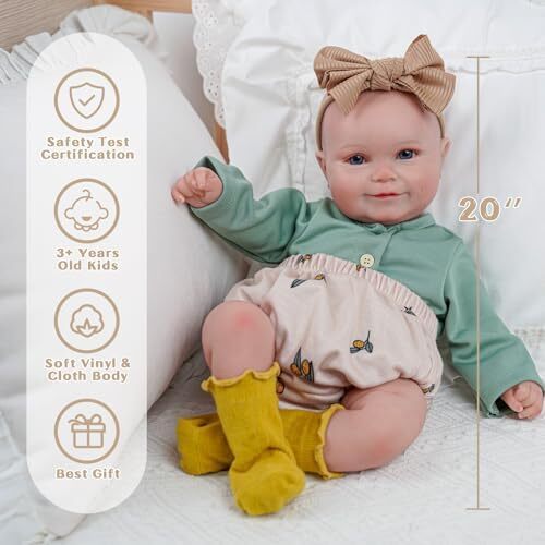 BABESIDE 3-in-1 Interactive Reborn Baby Dolls with Breathe Heartbeat Coos, 20Inch Soft Vinyl Poseable Realistic Baby Dolls Cute Smiling Real Life Baby Doll for 3+ Years Old Girls Image