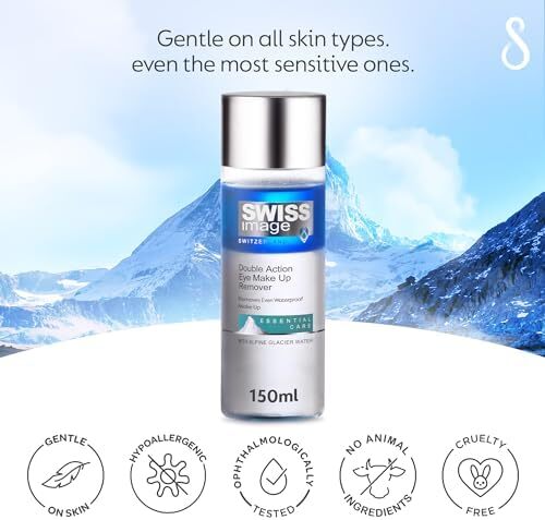 پاک کننده آرایش چشم دو عمل دوگانه Swiss Image Essential Care، 150 میلی لیتر، پاک کننده آرایش ضد آب و سرسخت، تست شده از نظر چشم Image
