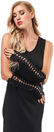 دستکش زنانه بدون انگشت JISEN با آرنج بند استیمپانک گرم کننده بازو Image