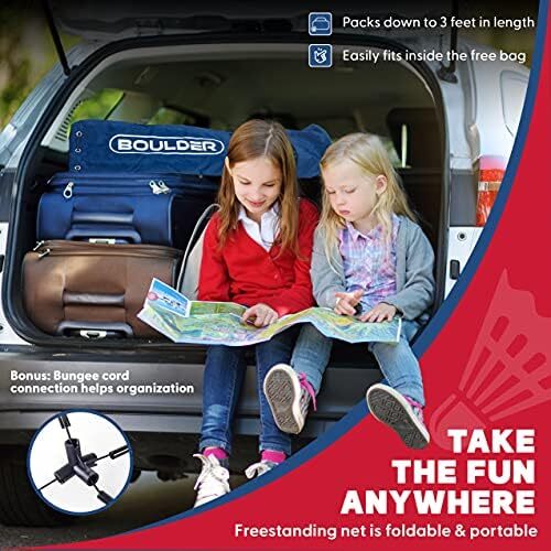 ست توری بدمینتون قابل حمل بولدر - برای تنیس، تنیس فوتبال، پیکلبال، والیبال کودکان - تور ورزشی نایلونی با میله با نصب آسان Image