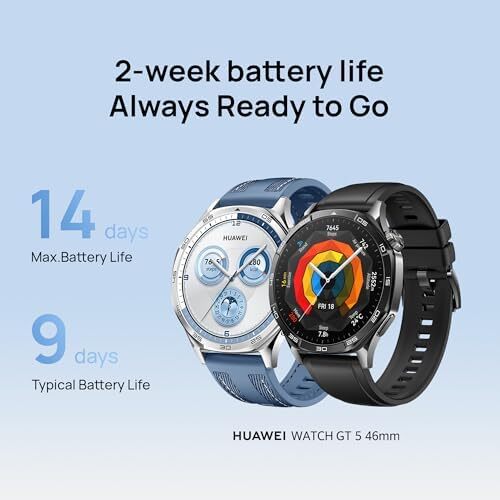 ساعت هوشمند HUAWEI WATCH GT5 با قطر 46 میلی‌متر، عمر باتری تا 14 روز، طراحی تیز و مدرن، ردیابی سلامت، سازگار با iOS و Android، 3 ماه خدمات HUAWEI Care+، رنگ مشکی Image