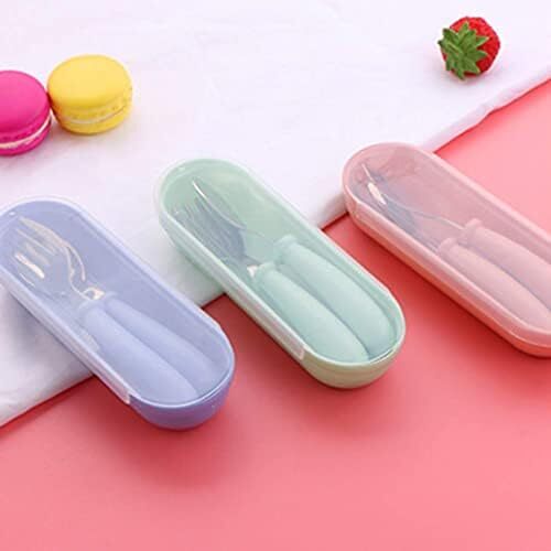 کیت ابزار غذاخوری کودک KASTWAVE 1 با دسته سیلیکونی، شامل چنگال و قاشق استیل ضد زنگ برای کودکان و نوزادان، با کیف سفر Image