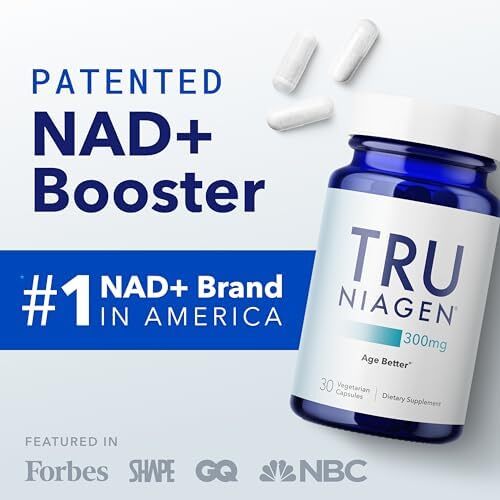 TRU NIAGEN - مکمل نیکوتینامید ریبوزید با حق ثبت اختراع NAD+. NR از متابولیسم انرژی سلولی و ترمیم، شادابی، پیری سالم قلب، مغز و عضلات حمایت می‌کند - 30 وعده / 30 کپسول - بسته 1 Image
