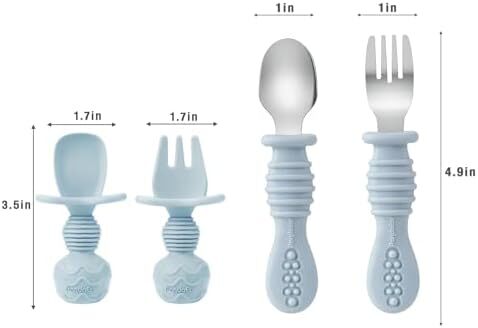 ست feeding سیلیکونی پاندا ایر | ۱۱ قطعه لوازم تغذیه خودکار | بشقاب و کاسه مکشی تقسیم شده، پیشبند، لیوان، کیسه غذای کودک، ظرف تنقلات، قاشق و چنگال، آبی Image