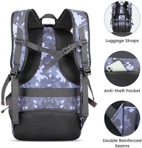 کوله پشتی مسافرتی XQXA، کوله پشتی پیاده روی ضد آب با ظرفیت 45 لیتری کوله پشتی لپ تاپ 17.3 اینچی مردانه کوله پشتی کوهنوردی زنانه برای کمپینگ ورزشی در فضای باز Image
