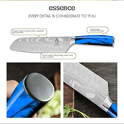 ست چاقو FULLHI، شامل 14 عدد چاقوی ژاپنی، با دسته رزین آبی و استیل ضد زنگ با کیفیت بالا Image