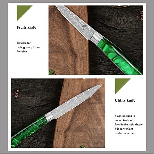 ست چاقو FULLHI، شامل ۱۴ عدد چاقوی ژاپنی، با دسته رزین سبز و استیل ضد زنگ با کیفیت بالا Image