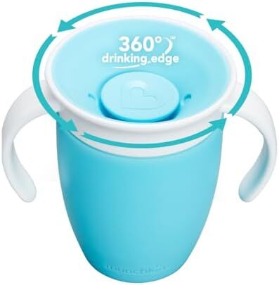 لیوان آموزشی ۳۶۰ درجه مانچکین، لیوان ضد نشت و بدون نشتی با دسته برای نوزادان و کودکان، ظرفیت ۷ اونس، مناسب برای ۶ ماه به بالا، آبی