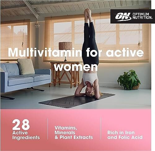 Optimum Nutrition (ON) Opti-Women، ویتامین C، روی و D برای حمایت از سیستم ایمنی کپسول مکمل مولتی ویتامین روزانه زنان با 23 ویتامین و مواد معدنی / 600 میلی گرم اسید فولیک / 18 میلی گرم آهن - 120 کپسول Image