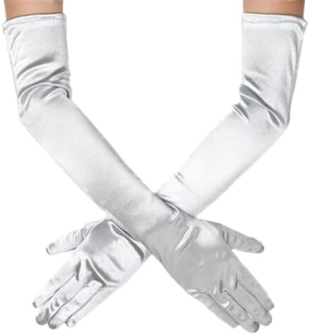 دستکش 21 اینچی برای مهمانی عصرانه زنانه DreamHigh دستکش ساتن بلند مشکی/سفید Image