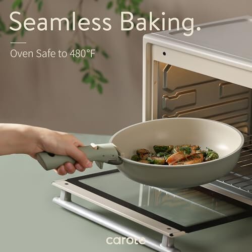 ست قابلمه و تابه CAROTE، ست ظروف نچسب با دسته جداشونده، ۱۵ تکه ست ظروف آشپزخانه القایی نچسب با دسته قابل جدا شدن، ست ظروف RV، مقاوم در برابر فر، سبز مریم گلی Image