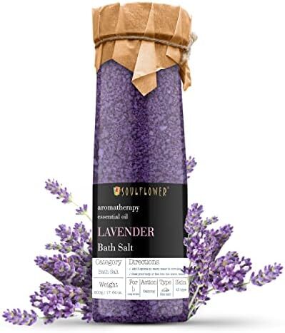 نمک حمام اسطوخودوس Soulflower برای خیساندن با اسانس اسطوخودوس برای زنان مردان، نمک دریایی 100٪ غنی از مواد معدنی، اسپا بدن و پا، ست هدیه ایده آل برای مردان، 500 گرم / 18 اونس