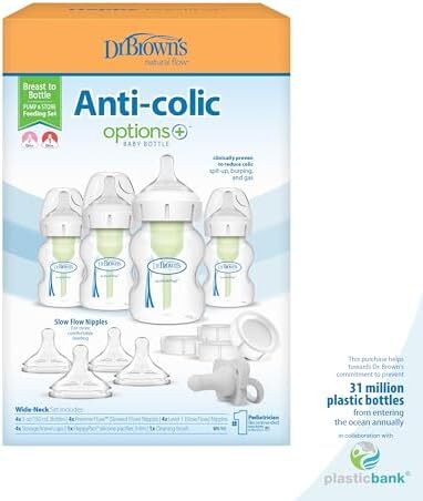 بطری‌های شیر دهی دکتر براون، مجموعه تغذیه از سینه به بطری با گردن عریض Image