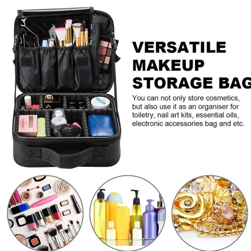 کیف لوازم آرایشی مسافرتی دو زیپ با تقسیم‌بندی قابل تنظیم Image