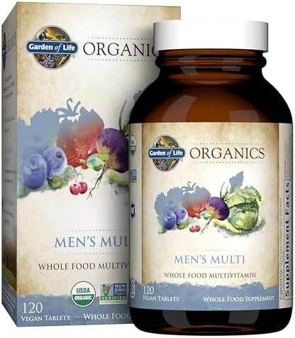 مولتی ویتامین ارگانیک گیاهی Garden of Life mykind برای مردان، 120 قرص، ویتامین‌ها و مواد معدنی گیاهی برای سلامت و رفاه مردان، ارگانیک و تأیید شده