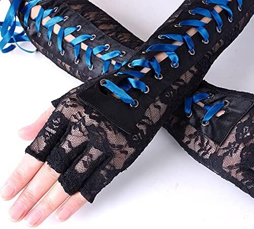 دستکش زنانه بدون انگشت JISEN با آرنج بند استیمپانک گرم کننده بازو Image