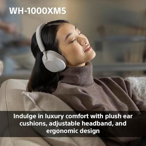 Sony WH 1000XM5 Noise Cancelling Wireless Headphones 30 hours battery life Over ear style Optimised for Alexa and the Google Assistant with built in mic for phone calls Silver, One Size Image