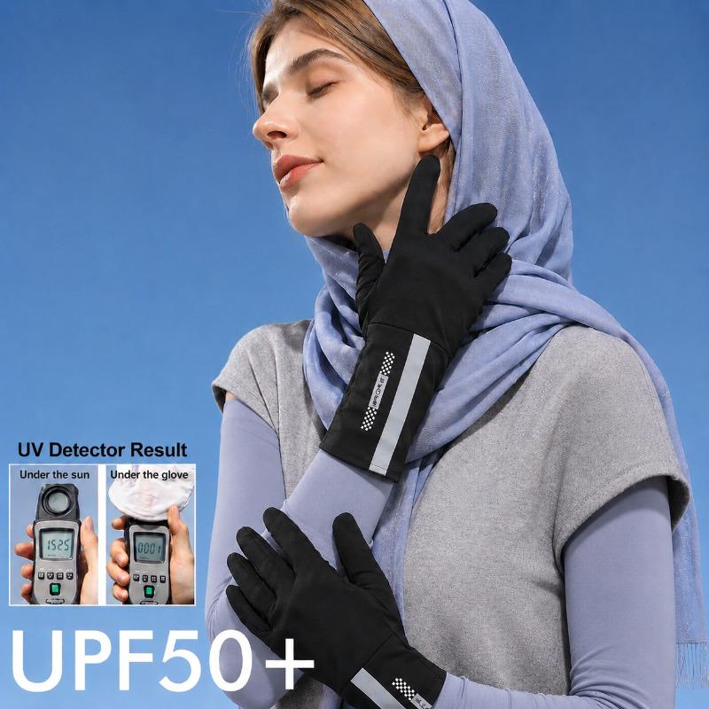 دستکش زنانه ضد آفتاب +UPF50 مشکی – محافظت 99٪ در برابر اشعه UV، سبک، تنفسی و ضد لغزش، مناسب برای رانندگی، پیاده روی، دوچرخه سواری و استفاده روزمره Image