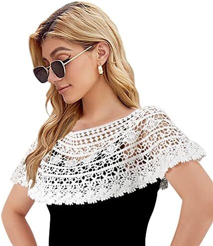 شال زنانه توری آستین کوتاه شانه ای بوهو شنل بولرو بلیزر کاور ژاکت کش باف پشمی عروس