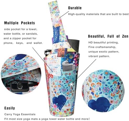 کیف مت یوگا چاپ شده مد روز با جیب کناری بزرگ و جیب زیپ دار کیف یوگا بلند و مناسب تشک های بزرگ - دارای لوازم جانبی یوگا بیشتر Image