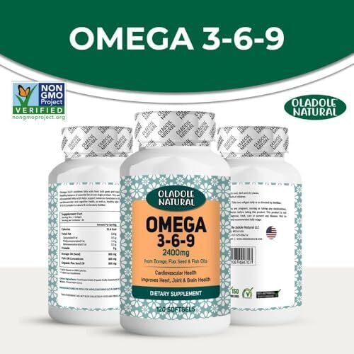 مکمل طبیعی امگا 3-6-9 اولادوله - 2400 میلی‌گرم (120 کپسول نرم) تقطیر مولکولی | بهبود سلامت قلب، عملکرد شناختی و حمایت از مفاصل | فرمول اسیدهای چرب ضروری | بدون گلوتن، غیرتراریخته Image