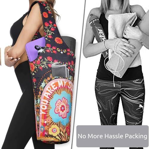 کیف مت یوگا چاپ شده مد روز با جیب کناری بزرگ و جیب زیپ دار کیف یوگا بلند و مناسب تشک های بزرگ - دارای لوازم جانبی یوگا بیشتر Image