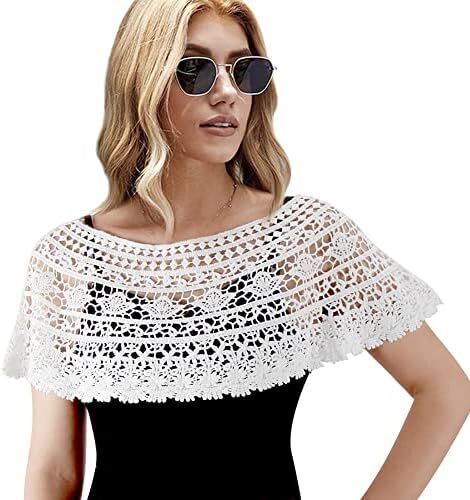 شال زنانه توری آستین کوتاه شانه ای بوهو شنل بولرو بلیزر کاور ژاکت کش باف پشمی عروس