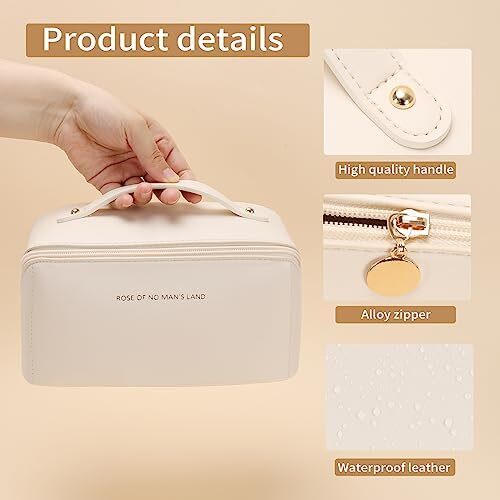 کیف آرایش مسافرتی چرمی PU zaleeta 3 عددی، ست کیف لوازم آرایش مسافرتی با ظرفیت بالا قابل حمل ضدآب، کیف لوازم آرایش زنانه، ست کیف آرایشی سازمان دهنده آرایش تخت باز با تقسیم کننده و دسته، Image