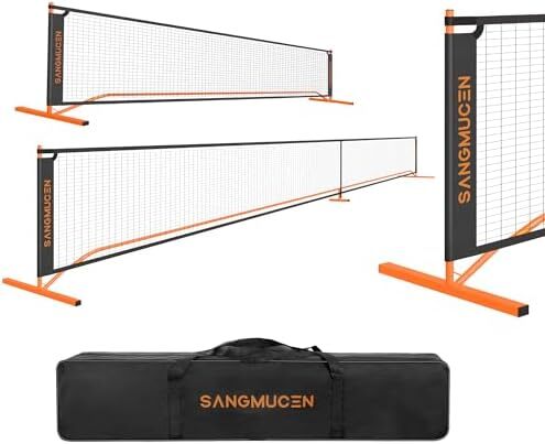 توری پیکلبال SANGMUCEN، ست توری پیکلبال با سایز تنظیمی 22 FT و شبکه نیمه زمین 11 FT، توری قابل حمل Pickleball برای زمین درایو، قاب فلزی مقاوم در برابر آب و هوا، توری پلی اتیلن قوی