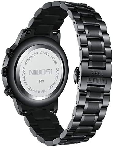 ساعت‌های مردانه NIBOSI ساعت‌های مینیمالیستی آنالوگ مشکی ساعت‌های مردانه تجاری کرنوگراف ساعت‌های مچی معمولی نظامی ساعت‌های مچی استیل ضد زنگ تاریخ Image