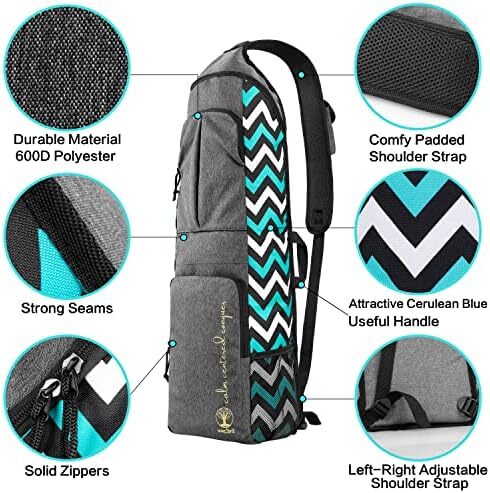 کریر نگهدارنده تشک یوگا Warrior2، کوله پشتی یوگا متناسب با تشک 1/2 اینچی ضخیم، جیب های بزرگ و جا بطری آب | کیسه حمل کامل تشک یوگا زیپ مخصوص مردان باشگاه ورزشی لوازم جانبی یوگا دوچرخه مسافرتی Image