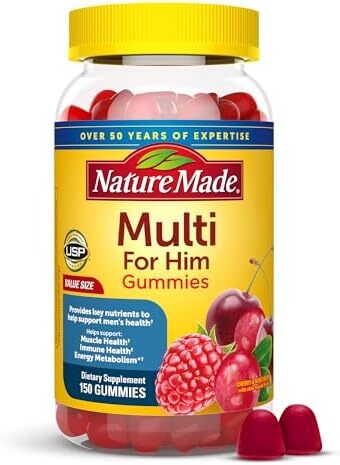 مولتی ویتامین نچر مید برای مردان، مولتی ویتامین برای حمایت از متابولیسم انرژی، ویتامین‌ها و مواد معدنی مردانه، ۱۵۰ عدد ویتامین و مینرال جویدنی، تأمین ۷۵ روزه