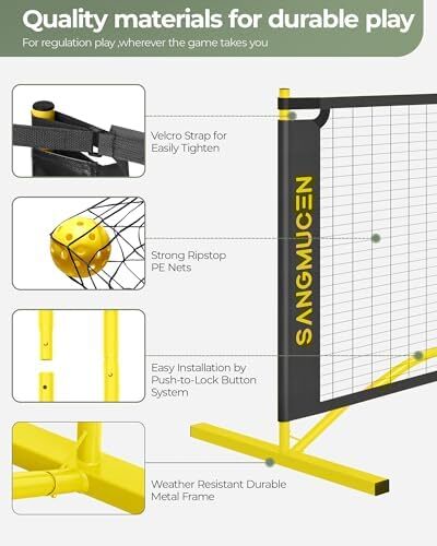 توری پیکلبال SANGMUCEN، ست توری پیکلبال با سایز تنظیمی 22 FT و شبکه نیمه زمین 11 FT، توری قابل حمل Pickleball برای زمین درایو، قاب فلزی مقاوم در برابر آب و هوا، توری پلی اتیلن قوی Image