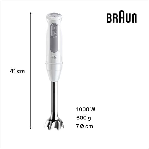 مخلوط کن دستی براون مدل MultiQuick 5 MQ 50001 M با تکنولوژی PowerBell Plus، سطل مینی ۲۱ سرعت + توربو، سیستم Easy Click Plus، مخلوط کن ارگونومیک، شفت استیل، لیوان ۶۰۰ میلی لیتری، ۱۰۰۰ وات، سفید Image