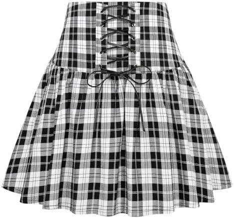 دامن های کوتاه چهارخانه گوتیک IDEALSANXUN برای دامن های چهارخانه کمر بلند زنانه Image
