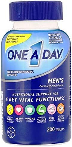 بایر وان ا دی، مولتی ویتامین مردانه، مواد معدنی، مکمل با ویتامین A، ویتامین C، ویتامین D، ویتامین E و روی برای حمایت از سلامت ایمنی، B12، کلسیم و بیشتر، 200 قرص