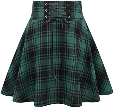 دامن های کوتاه چهارخانه گوتیک IDEALSANXUN برای دامن های چهارخانه کمر بلند زنانه Image