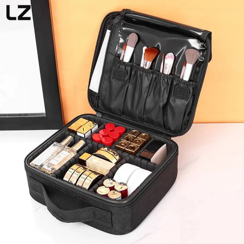 کیف لوازم آرایشی مسافرتی دو زیپ با تقسیم‌بندی قابل تنظیم Image