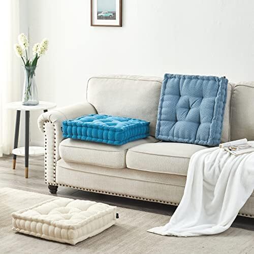 بالش کف مدیتیشن Getmo Resin، کوسن کف بزرگ، بالش‌های مربعی برای صندلی بزرگسالان، کوسن مراقبه ضخیم Chenille برای بالکن اتاق نشیمن یوگا تاتامی فضای باز، 20x20 اینچ، آبی Image