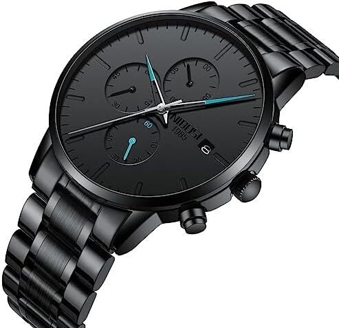 ساعت‌های مردانه NIBOSI ساعت‌های مینیمالیستی آنالوگ مشکی ساعت‌های مردانه تجاری کرنوگراف ساعت‌های مچی معمولی نظامی ساعت‌های مچی استیل ضد زنگ تاریخ Image