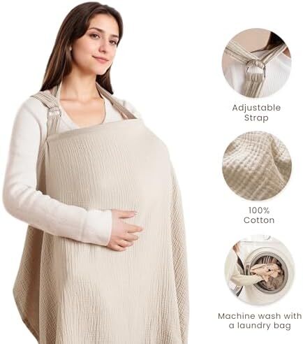 پوشش شیردهی کنسی موسلین برای شیردهی نوزاد، پوشش شیردهی ۱۰۰٪ پنبه‌ای با حلقه سخت برای پیشبند مادر، گندم تابستانی (BRJ07)