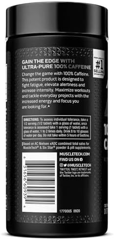 MuscleTech 100% کافئین تقویت کننده: قرص انرژی فوق العاده خالص برای حداکثر سرزندگی - 125 قرص Image