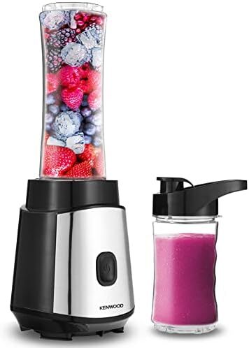 اسموتی ساز 350 واتی KENWOOD با بطری و درب 570 میلی لیتری و 400 میلی لیتری Tritan Smoothie2Go، عملکرد یخ خرد کن BLM05.A0BK مشکی/نقره ای