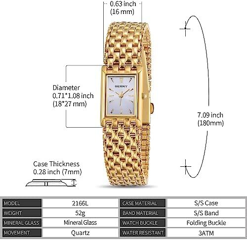 ساعت‌های طلایی BERNY برای زنان ساعت‌های مچی کوارتز زنانه به‌روزرسانی‌شده ساعت‌های مچی زنانه از جنس استیل ضد زنگ ساعت طلایی کوچک زنانه ابزارهای دستبند مد روز لوکس شامل Image