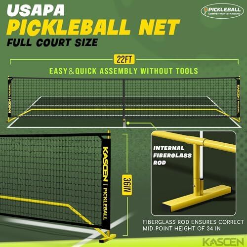 KASCEN 22FT Pickleball Net قابل حمل برای Driveway - توری Pickleball Nets Outdoor Size Pickleball Network با نگهدارنده انحصاری توپ، 4 توپ ترشی، کیسه ذخیره سازی برای فضای داخلی حیاط خلوت Image