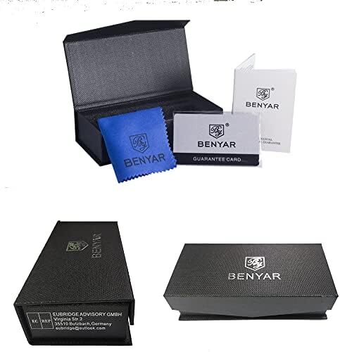 ساعت مچی مردانه BY BENYAR ساعت چند کاره کرونوگراف تاریخ کوارتز مردانه استیل ضد زنگ مشکی/بند چرم قهوه ای آنالوگ ساعت مچی هدیه برای مردان مشاغل معمولی Image