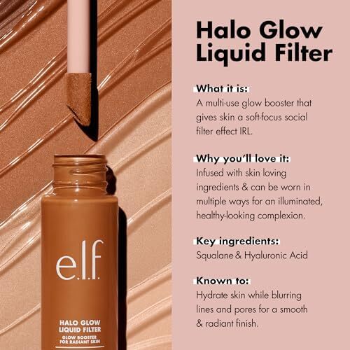 e.l.f. فیلتر مایع Halo Glow، تقویت کننده چهره برای ظاهری درخشان و تمرکز ملایم، حاوی هیالورونیک اسید، گیاهخواری و بدون ظلم، 0.5 Fair Image